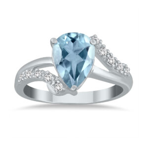 Pear Shaped Aquamarine and Diamond Ring in 10K White Gold- SPR51037AQ