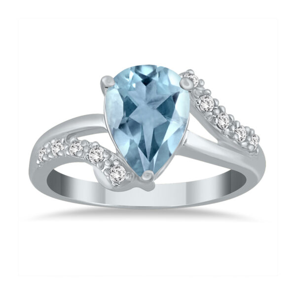Pear Shaped Aquamarine and Diamond Ring in 10K White Gold- SPR51037AQ