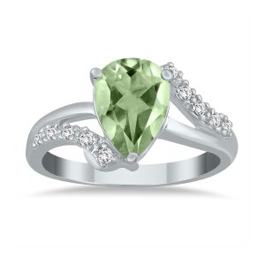Pear Shaped Green Amethyst and Diamond Ring in 10K White Gold- SPR51037GA