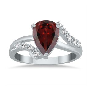 Pear Shaped Garnet and Diamond Ring in 10K White Gold- SPR51037GT