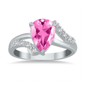 Pear Shaped Pink Topaz and Diamond Ring in 10K White Gold- SPR51037PZ