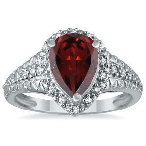 2 Carat Pear Shaped Garnet and Diamond Ring in 10K White Gold- SPR51039GT
