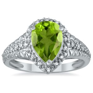 2 Carat Pear Shaped Peridot and Diamond Ring in 10K White Gold- SPR51039PD