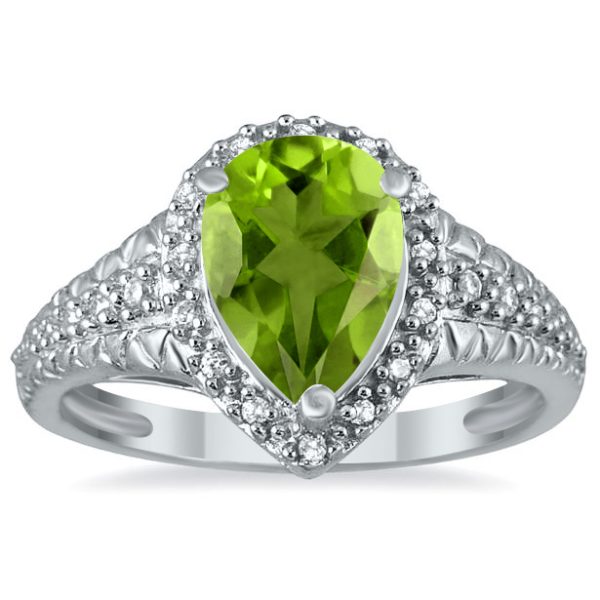 2 Carat Pear Shaped Peridot and Diamond Ring in 10K White Gold- SPR51039PD