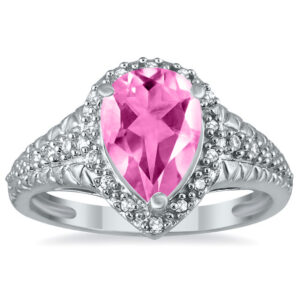 2 Carat Pear Shaped Pink Topaz and Diamond Ring in 10K White Gold- SPR51039PZ