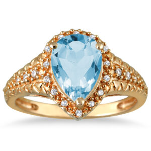 Pear Shaped Blue Topaz and Diamond Engraved Ring in 10K White Gold- SPR51040BT