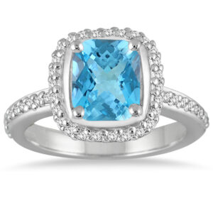 Radiant Cut Blue Topaz and Diamond Ring in 14K White Gold- SPR51046BT