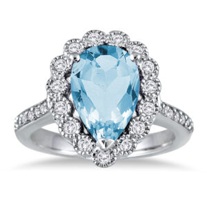 5 Carat Pear Shape Blue Topaz and Diamond Ring in 14K White Gold- SPR51047BT