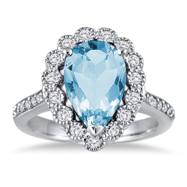 5 Carat Pear Shape Blue Topaz and Diamond Ring in 14K White Gold- SPR51047BT