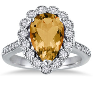 5 Carat Pear Shape Citrine and Diamond Ring in 14K White Gold- SPR51047CT