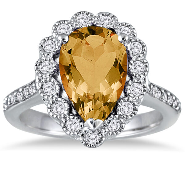 5 Carat Pear Shape Citrine and Diamond Ring in 14K White Gold- SPR51047CT