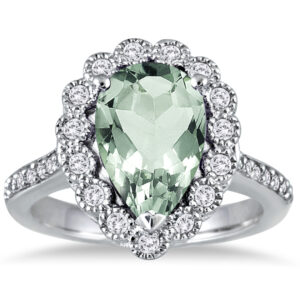 5 Carat Pear Shape Green Amethyst and Diamond Ring in 14K White Gold- SPR51047GA