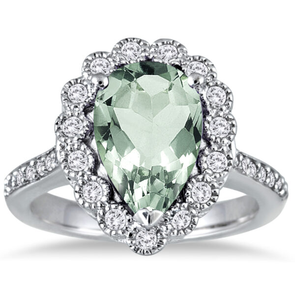 5 Carat Pear Shape Green Amethyst and Diamond Ring in 14K White Gold- SPR51047GA