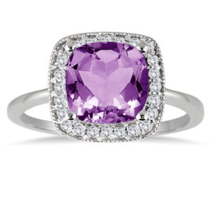 1.35 Carat Cushion Cut Amethyst and Diamond Ring in 14K White Gold- SPR51275AM