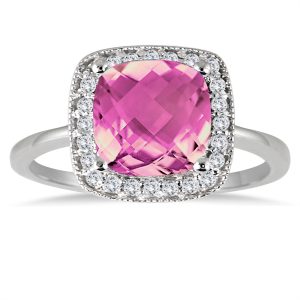 1.65 Carat Cushion Cut Pink Topaz and Diamond Ring in 14K White Gold- SPR51275PZ