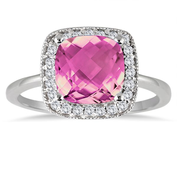 1.65 Carat Cushion Cut Pink Topaz and Diamond Ring in 14K White Gold- SPR51275PZ