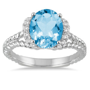 2 1/4 Carat Oval Blue Topaz and Diamond Ring in 14K White Gold- SPR51281BT
