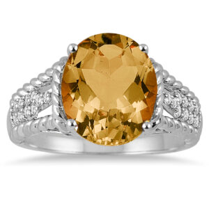 4.20 Carat Oval Shape Citrine and Diamond Ring in 14K White Gold- SPR51289CT