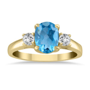 Blue Topaz and Diamond Three Stone Ring 14K Yellow Gold- SPR51382BT