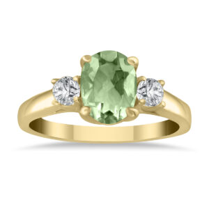 Green Amethyst and Diamond Three Stone Ring 14K Yellow Gold- SPR51382GA
