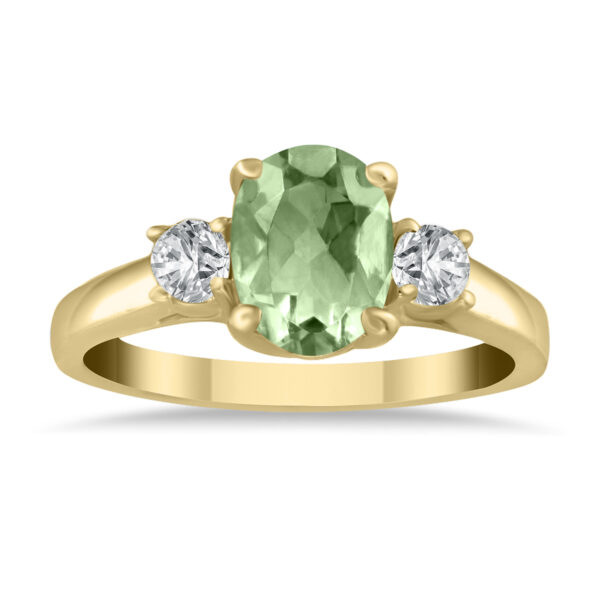 Green Amethyst and Diamond Three Stone Ring 14K Yellow Gold- SPR51382GA