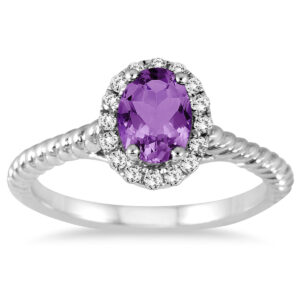 1 Carat Amethyst and Diamond Halo Rope Ring in 10K White Gold- SPR51642AM