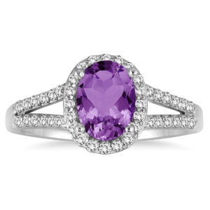 1 1/4 Carat Oval Amethyst and Diamond Ring in 10K White Gold- SPR51644AM