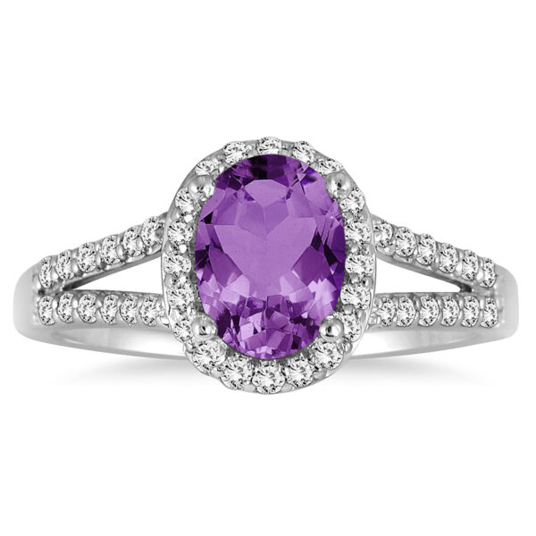 1 1/4 Carat Oval Amethyst and Diamond Ring in 10K White Gold- SPR51644AM