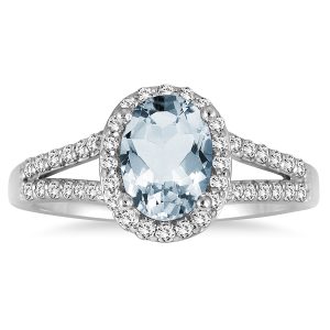 1 1/4 Carat Oval Aquamarine and Diamond Ring in 10K White Gold- SPR51644AQ
