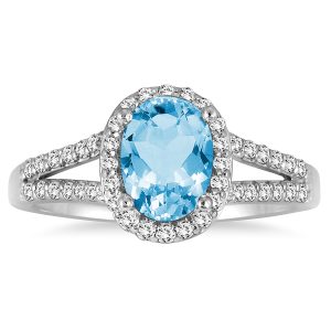 1 1/4 Carat Oval Blue Topaz and Diamond Ring in 10K White Gold- SPR51644BT