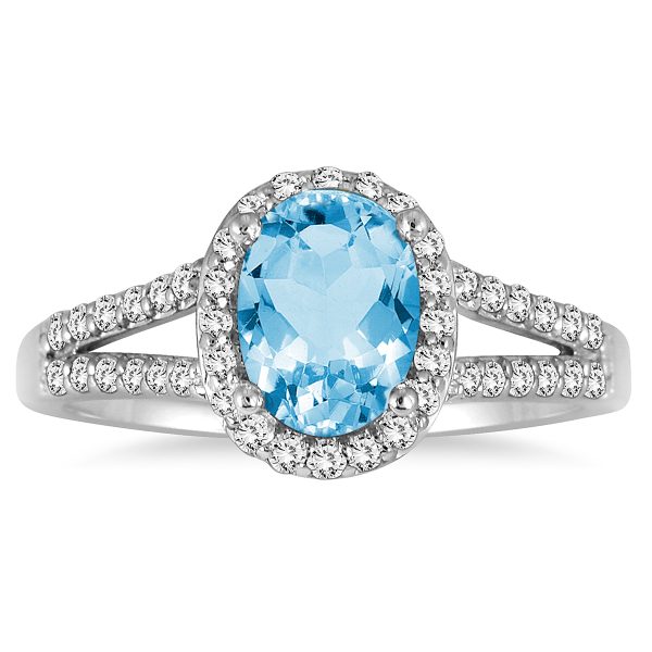 1 1/4 Carat Oval Blue Topaz and Diamond Ring in 10K White Gold- SPR51644BT