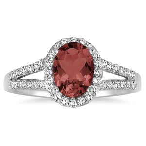 1 1/4 Carat Oval Garnet and Diamond Ring in 10K White Gold- SPR51644GT