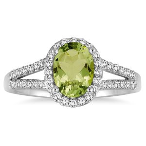 1 1/4 Carat Oval Peridot and Diamond Ring in 10K White Gold- SPR51644PD