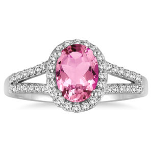 1 1/4 Carat Oval Pink Topaz and Diamond Ring in 10K White Gold- SPR51644PZ