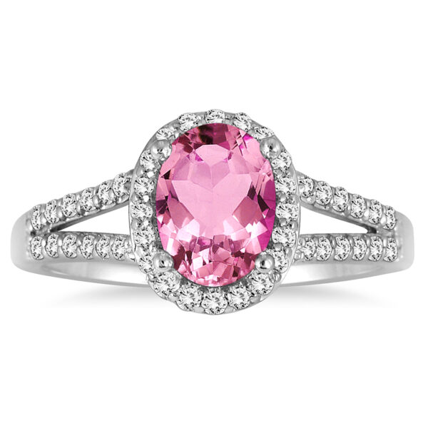 1 1/4 Carat Oval Pink Topaz and Diamond Ring in 10K White Gold- SPR51644PZ