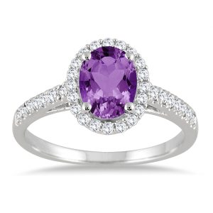 Amethyst and Diamond Halo Ring in 10K White Gold- SPR55174AM
