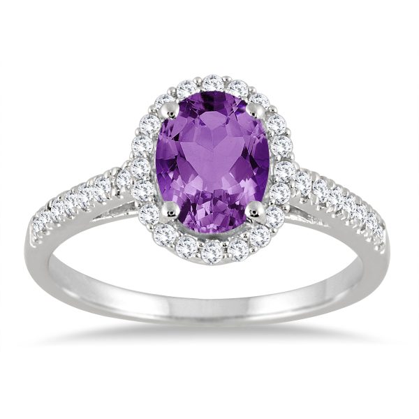 Amethyst and Diamond Halo Ring in 10K White Gold- SPR55174AM