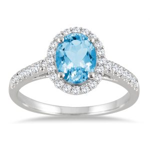 Blue Topaz and Diamond Halo Ring in 10K White Gold- SPR55174BT