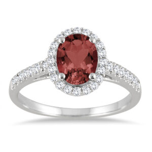 Garnet and Diamond Halo Ring in 10K White Gold- SPR55174GT