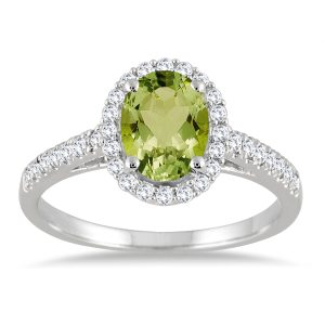 Peridot and Diamond Halo Ring in 10K White Gold- SPR55174PD