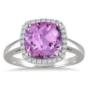 2.80 Carat Cushion Cut Amethyst and Diamond Halo Ring in 10K White Gold- SPR55175AM