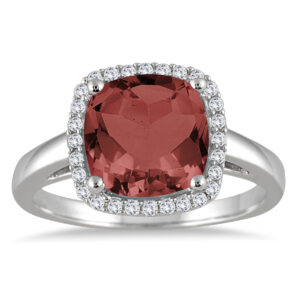 3 1/2 Carat Cushion Cut Garnet and Diamond Halo Ring in 10K White Gold- SPR55175GT