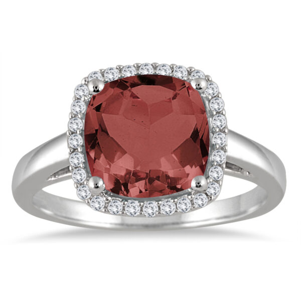 3 1/2 Carat Cushion Cut Garnet and Diamond Halo Ring in 10K White Gold- SPR55175GT