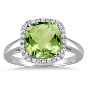 Peridot and Diamond Halo Ring in 10K White Gold- SPR55175PD