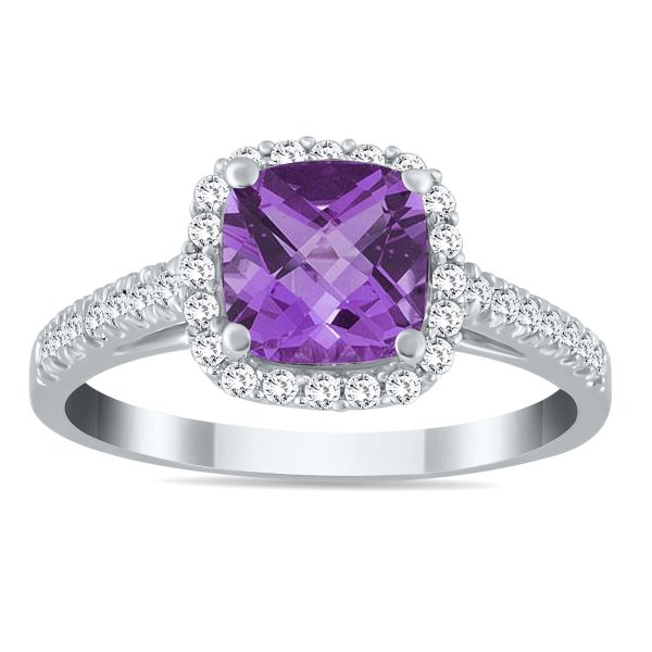 Amethyst and Diamond Ring in 10K White Gold- SPR55176AM