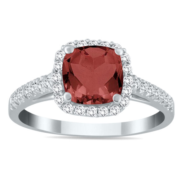 Garnet and Diamond Ring in 10K White Gold- SPR55176GT