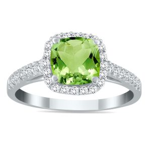 Peridot and Diamond Ring in 10K White Gold- SPR55176PD