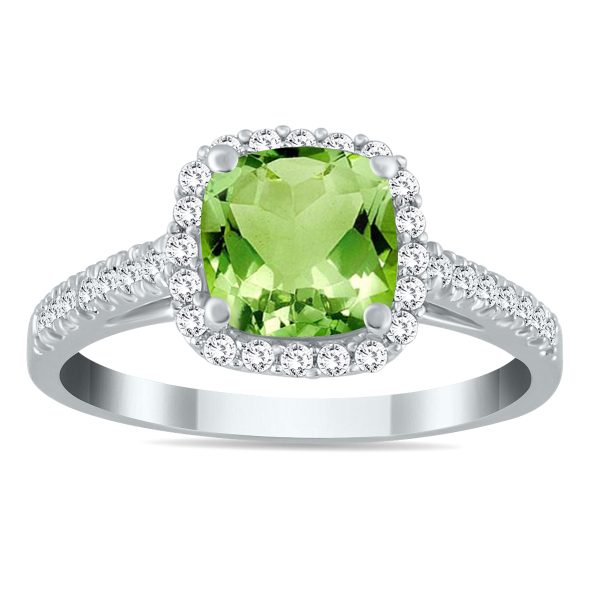 Peridot and Diamond Ring in 10K White Gold- SPR55176PD