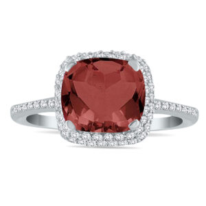 Cushion Cut Garnet and Diamond Halo Ring in 10K White Gold- SPR55177GT