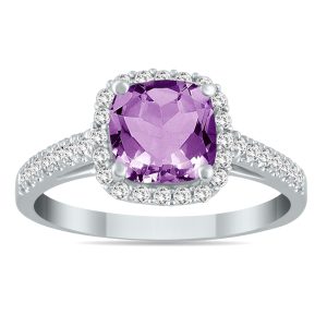 5MM Cushion Cut Amethyst and Diamond Halo Ring in 10K White Gold- SPR55178AM